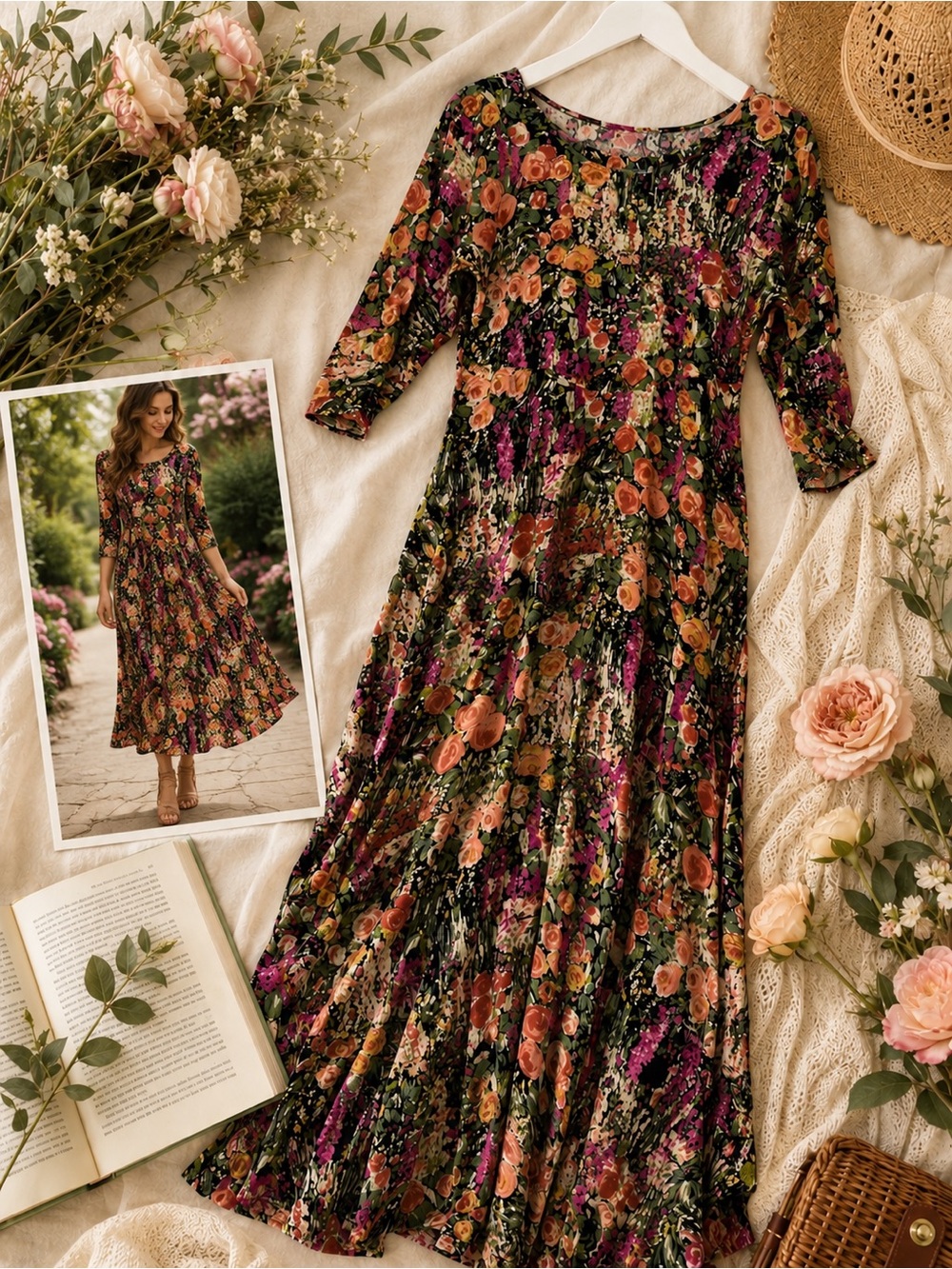 Rabbit Rabbit Designs Floral Maxi Dress Cottagecore Garden Boho Romantic 12